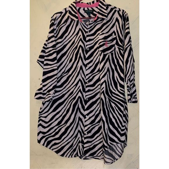 Lauren Ralph Lauren pajamas women’s XL monogram long sleeve zebra button sleep s - Picture 2 of 8